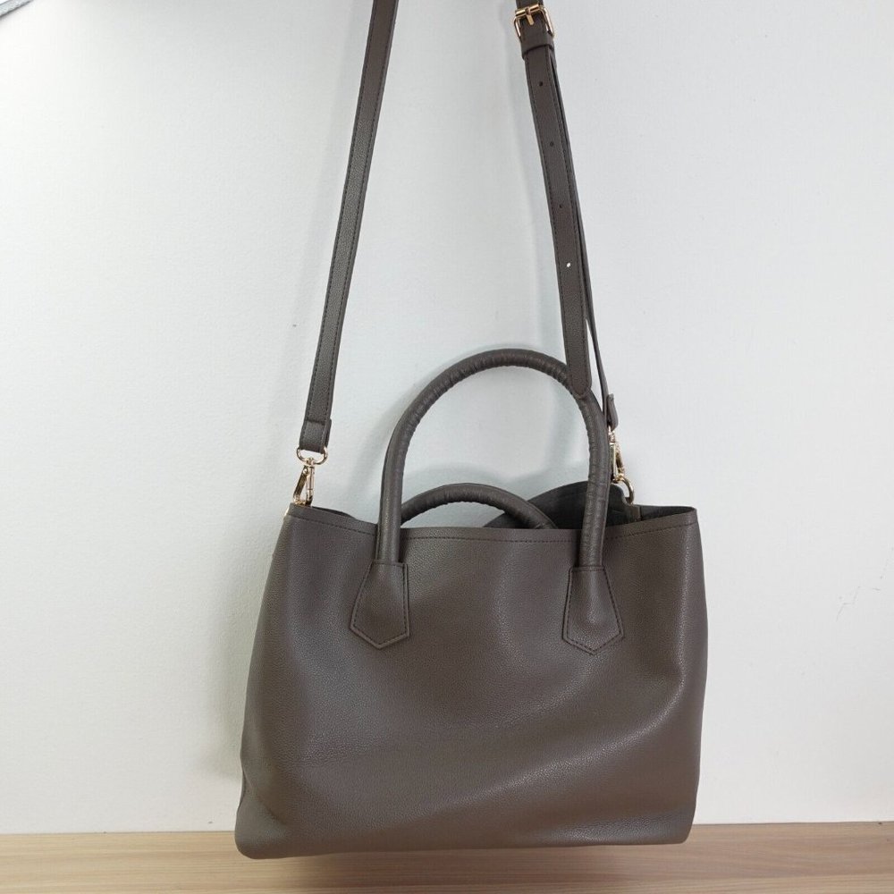 Womens Bag Leather Crossbody‎ Shoulder Sling Double Handles Tote Gray Classic